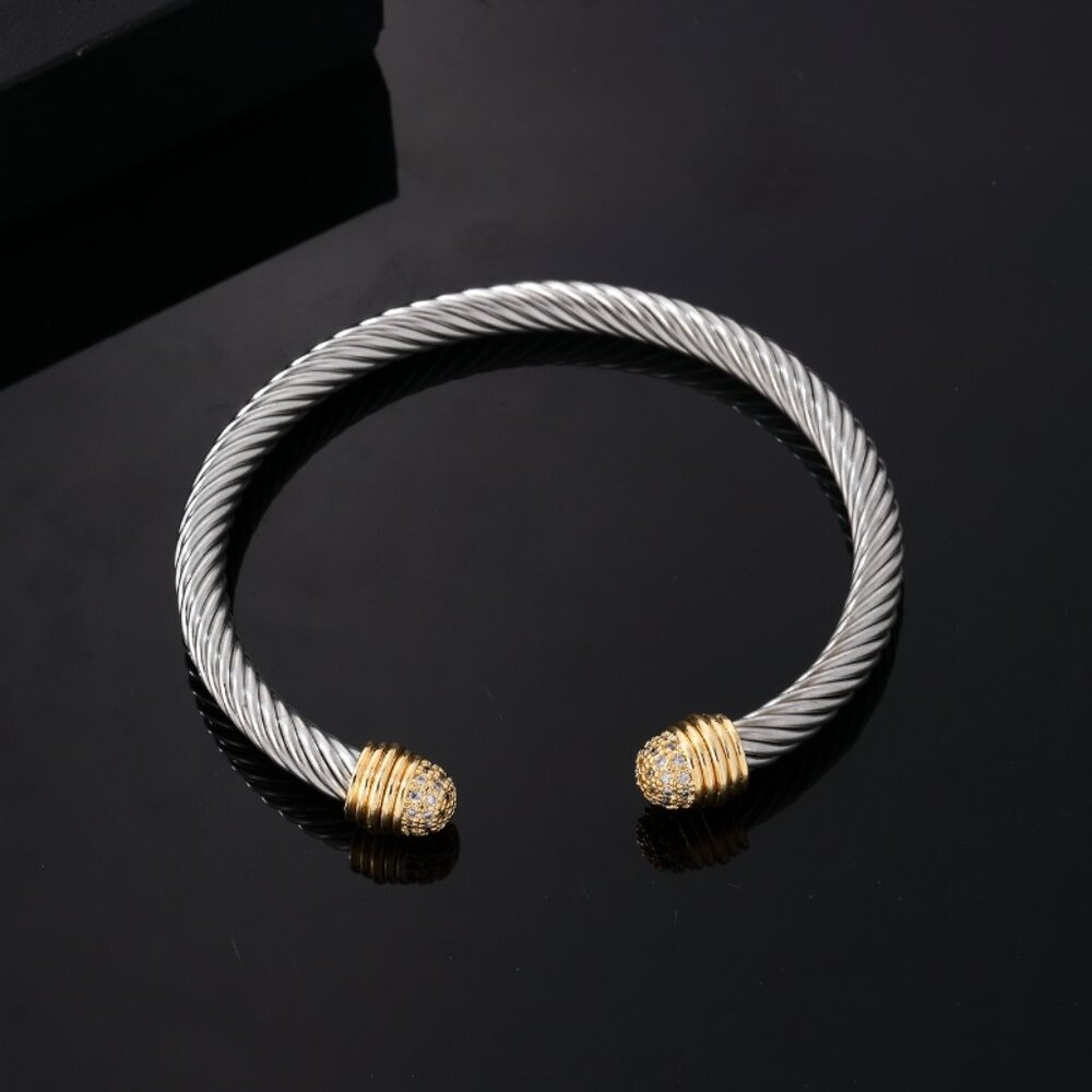 3/$35 Twist Silver Gold Stainless Steel Bangle Cuff Bracelet Cubic Zirconia - Picture 5 of 6